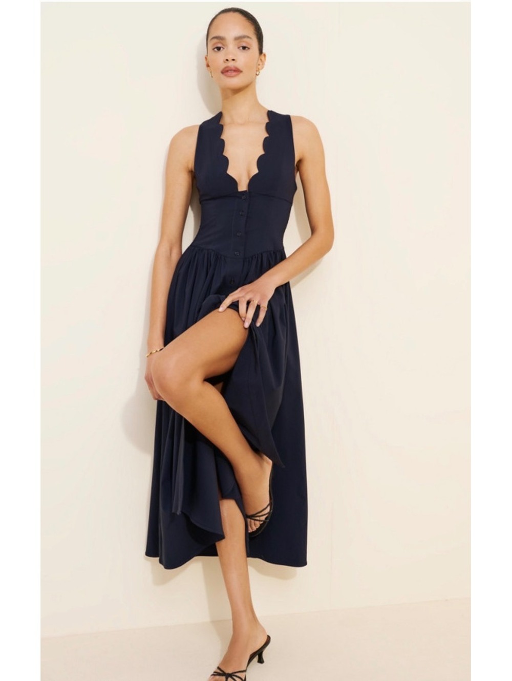 WeWoreWhat Button Front Scallop Dress Navy Sz S